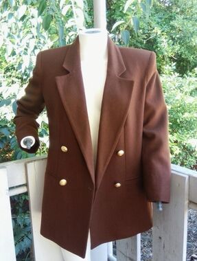 Vintage Brown Wool Double Breasted Academia Preppy Blazer Jacket
